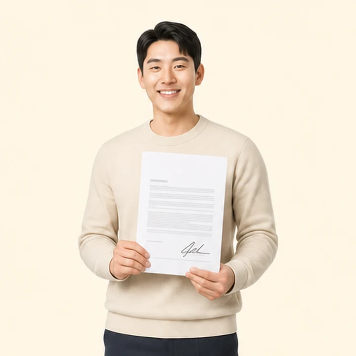 신용불량자 레이 장기렌트 서면 견적서를 들고 있는 고객